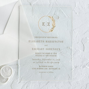 Boho Pampas Grass Monogram Wreath Beige Wedding Acryleinladungen