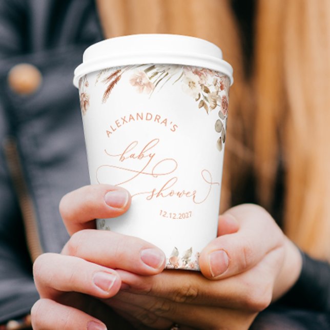 Boho Pampas Grass Neutral Baby Shooting Paper Cup Pappbecher (Von Creator hochgeladen)