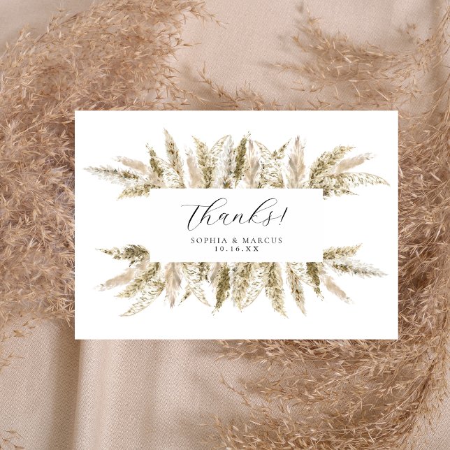 Boho Pampas Grass neutrale rustikale Design-Hochze Dankeskarte (Von Creator hochgeladen)