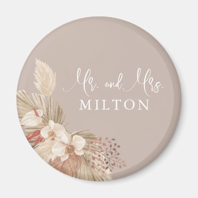 Boho Pampas Grass Neutrals Hochzeit Magnet (Vorne)