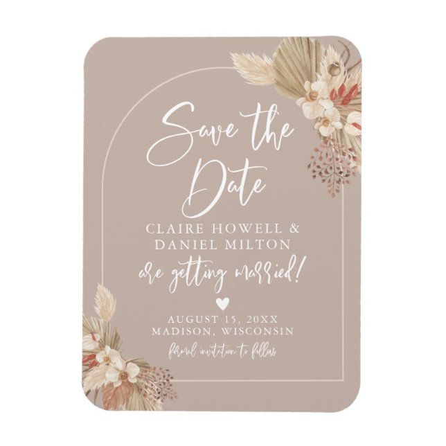 Boho Pampas Grass Neutrals Save the Date Magnet (Vertikal)