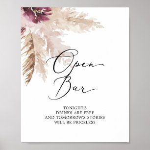 Boho Pampas Grass Open Bar Sign Poster