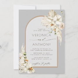 Boho Pampas Grass Orchid Floral Wedding Grau Einladung