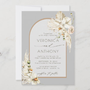 Boho Pampas Grass Orchid Floral Wedding Grau Einladung
