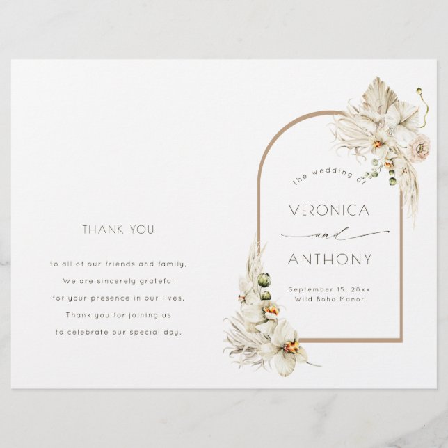 Boho Pampas Grass Orchid Floral Wedding Program (Vorderseite)