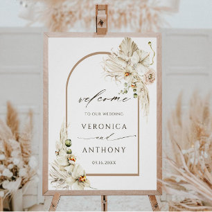 Boho Pampas Grass Orchid Floral Wedding Willkommen Poster