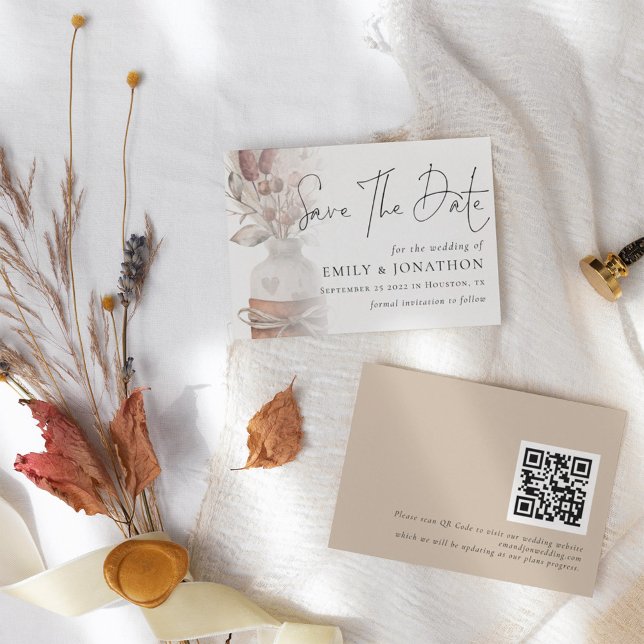 Boho Pampas Grass Overlay QR Code Hochzeit Save The Date (Von Creator hochgeladen)