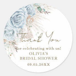 Boho Pampas Grass Pastel Blue Floral Brautparty Runder Aufkleber