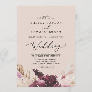 Boho Pampas Grass   Peach Wedding Einladung
