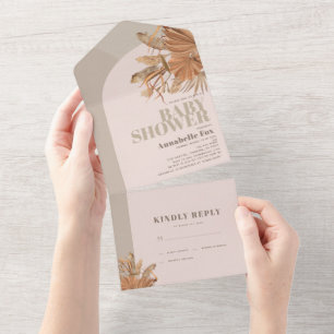 Boho Pampas Grass Pink Baby Dusche All In One Einladung
