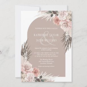 Boho Pampas Grass Pink Blues Hochzeit Einladung