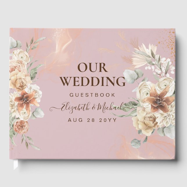 BOHO Pampas Grass Pink Floral Wedding Gästebuch (Vorderseite)
