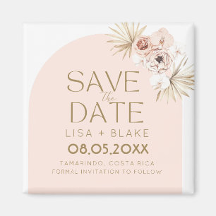 Boho Pampas Grass Pink Wedding retten das Datum Magnet