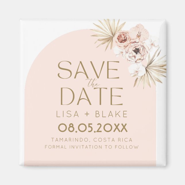 Boho Pampas Grass Pink Wedding retten das Datum Magnet (Vorne)