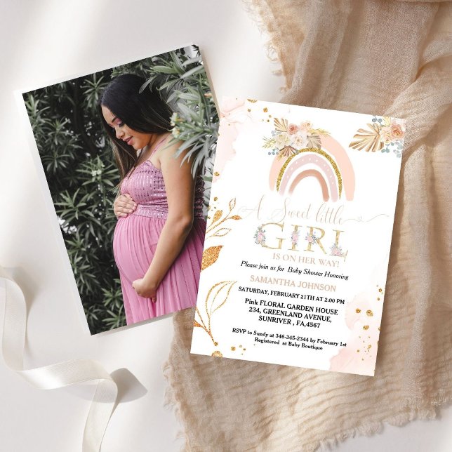 Boho Pampas Grass Rainbow Baby Girl Baby Shower Einladung (Von Creator hochgeladen)