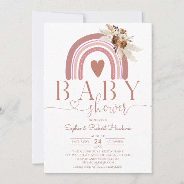 Boho Pampas Grass Rainbow Baby Shower Einladung (Vorderseite)