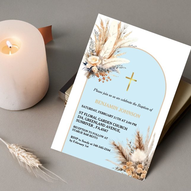 Boho Pampas Grass Rainbow Boy Taufe Christening Einladung (Von Creator hochgeladen)
