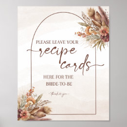 Boho Pampas Grass Recipe Cards Unterschreiben Poster