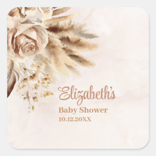 Boho Pampas Grass Rose Babydusche Quadratischer Aufkleber