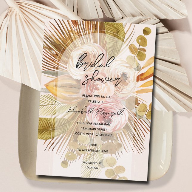 Boho Pampas Grass Rose Brautparty Einladung (Von Creator hochgeladen)