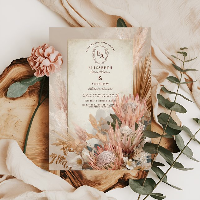 Boho Pampas Grass Rustic Wedding Design Einladung (Von Creator hochgeladen)