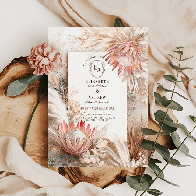 Boho Pampas Grass Rustic Wedding Design Einladung (Von Creator hochgeladen)