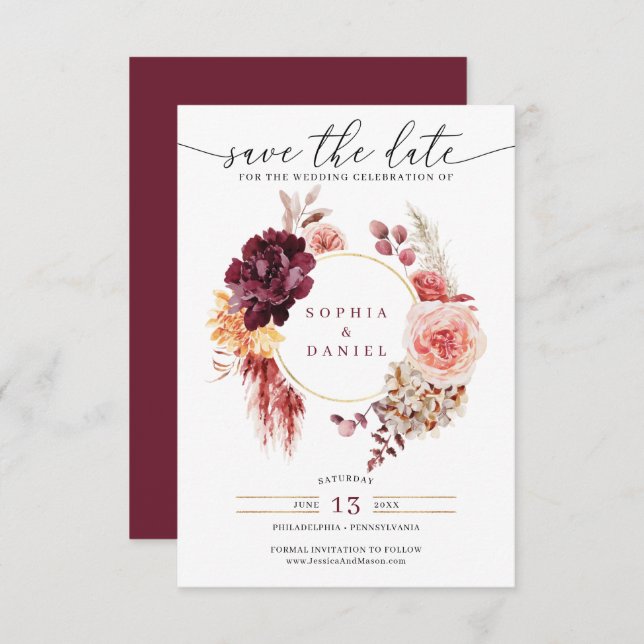 Boho Pampas Grass Rustikale Floral Save the Date Einladung (Vorne/Hinten)