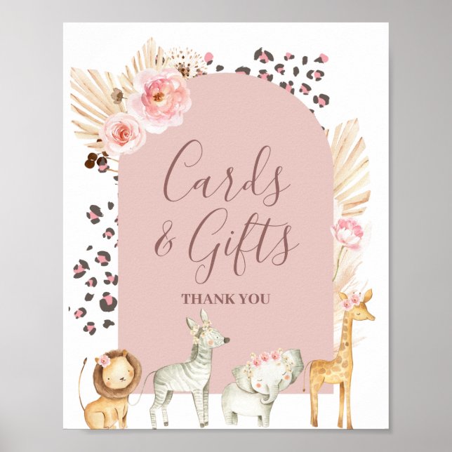 Boho Pampas Grass Safari Tierkarten & Geschenke Po Poster (Vorne)