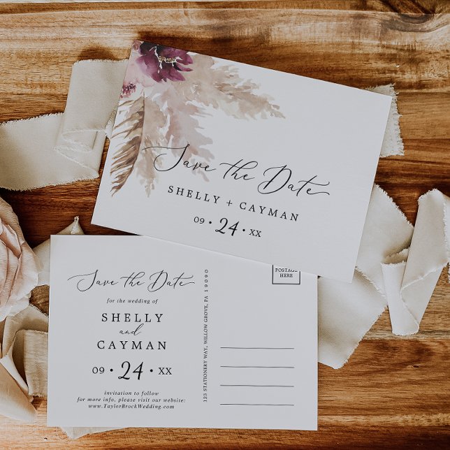 Boho Pampas Grass Save the Date Postkarte (Von Creator hochgeladen)