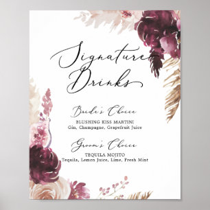 Boho Pampas Grass Signature Drinks unterzeichnen Poster