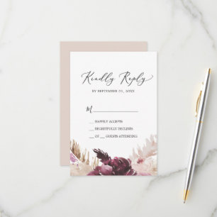 Boho Pampas Grass Simple RSVP Card Karte