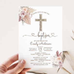 Boho Pampas Grass Taufe Einladung