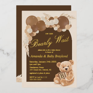 Boho Pampas Grass Teddy Bear Baby Shower Folieneinladung
