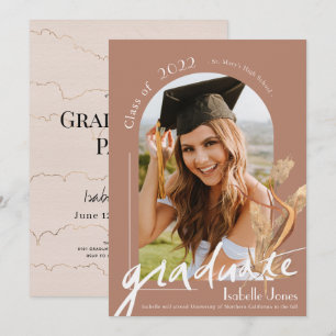 Boho Pampas Grass Terracotta Arch Foto Abschluss Einladung