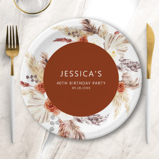 Boho Pampas Grass Terracotta Geburtstagsparty Pappteller