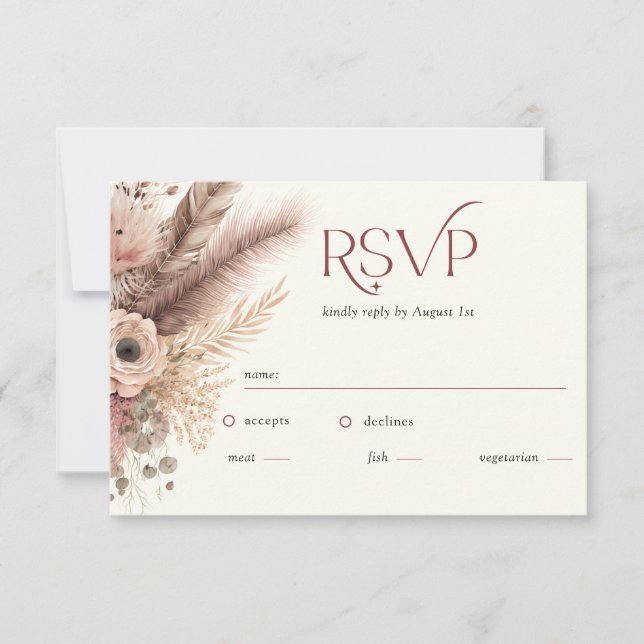 Boho Pampas Grass Terracotta Wedding RSVP Card Karte (Vorderseite)