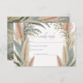 Boho Pampas Grass Terracotta Wedding RSVP Karte