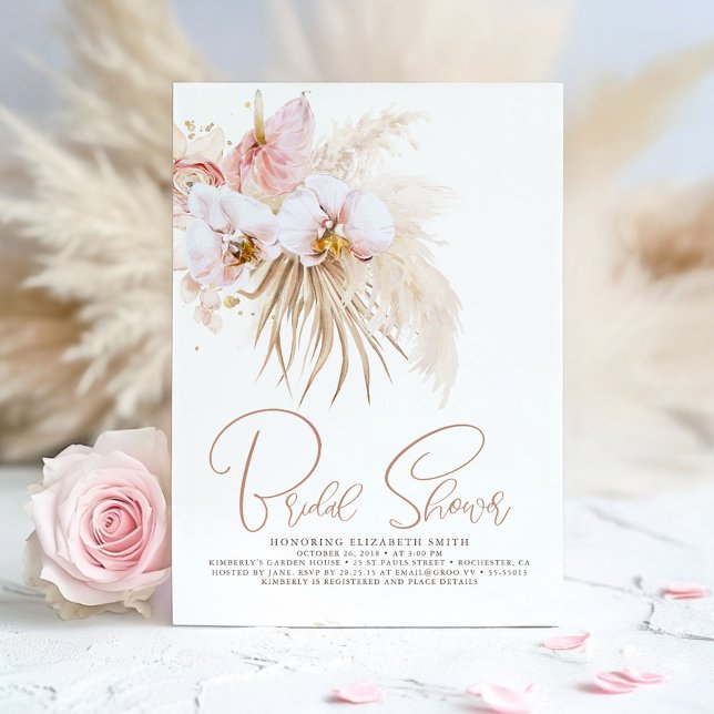 Boho Pampas Grass Tropical Blume Brautparty Einladung (Boho Bridal Shower Invitation)