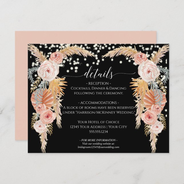 Boho Pampas Grass Twinkle Lichter Hochzeiten Detai Einladung (Vorne/Hinten)