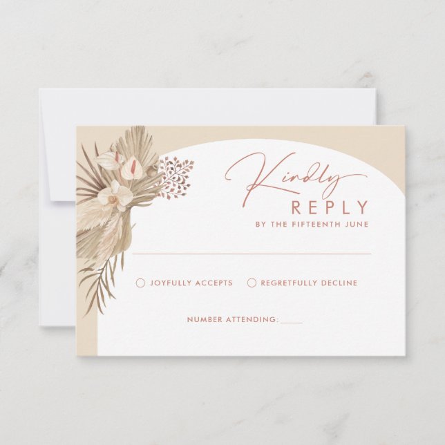 Boho Pampas Grass UAWG Reply Card RSVP Karte (Vorderseite)