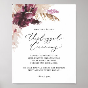 Boho Pampas Grass Unplugged Zeremony Sign Poster