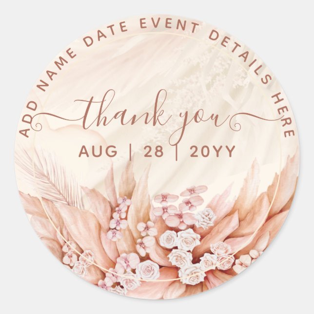 Boho Pampas Grass Vielen Dank für die Unterstützun Runder Aufkleber (Vorderseite)