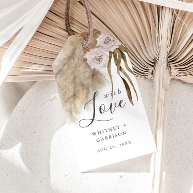 Boho Pampas Grass Watercolor Wedding Geschenkanhänger (Von Creator hochgeladen)