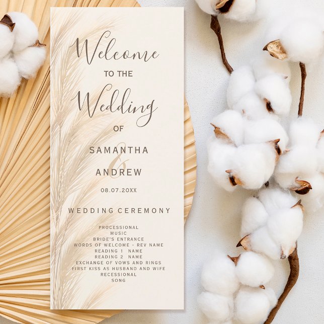 Boho pampas grass watercolor wedding program programm (Boho pampas grass watercolor wedding program)