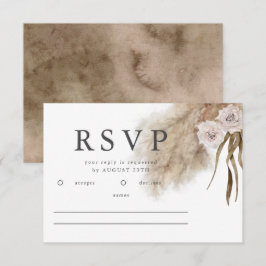 Boho Pampas Grass Watercolor Wedding RSVP Karte