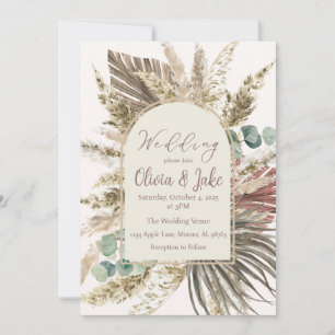 Boho Pampas Grass Wedding Einladung — Seite Grün