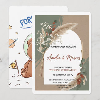 Boho Pampas Grass Wedding Invitation  Einladung
