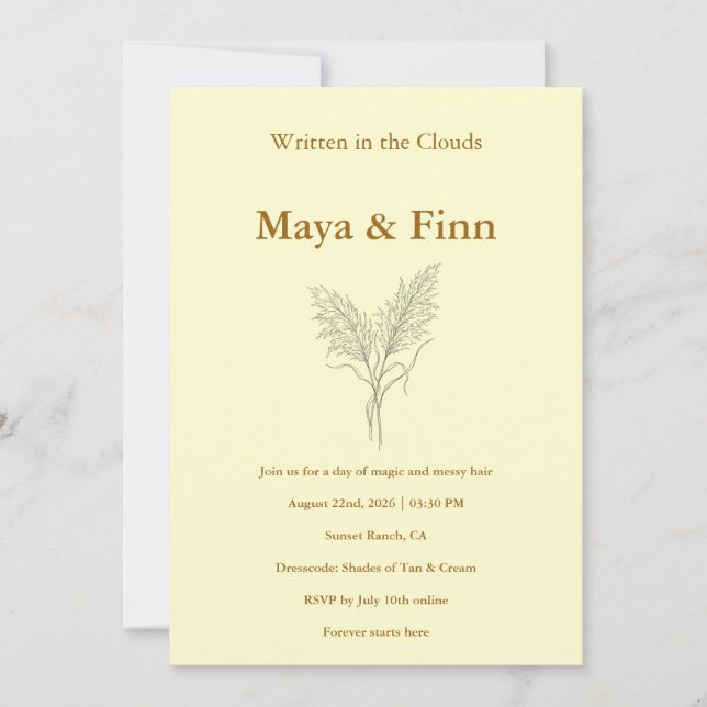 Boho Pampas Grass Wedding Invitation Minimalist Einladung (Vorderseite)