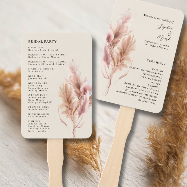 Boho Pampas Grass Wedding Program Hand Fan Fächer (Von Creator hochgeladen)
