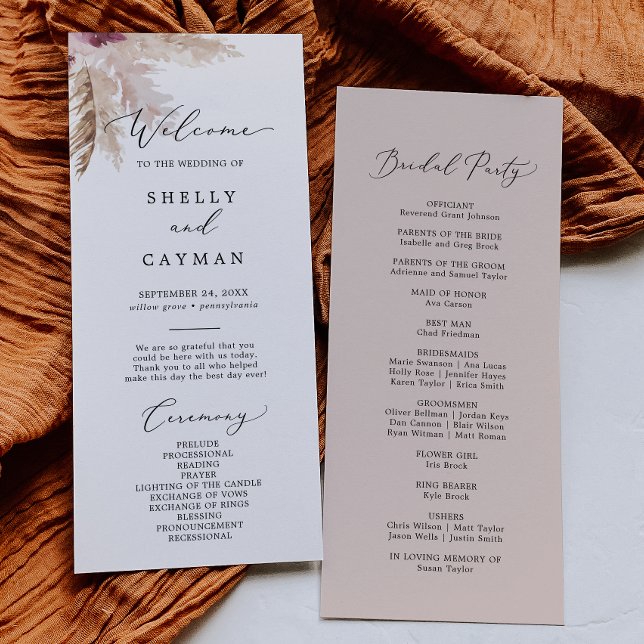 Boho Pampas Grass Wedding Program Programm (Von Creator hochgeladen)